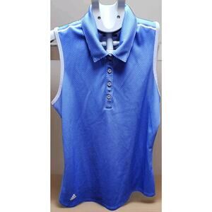 Adidas Size Small Women's Sleeveless Collared Button Up Golf Shirt Blue With Wht